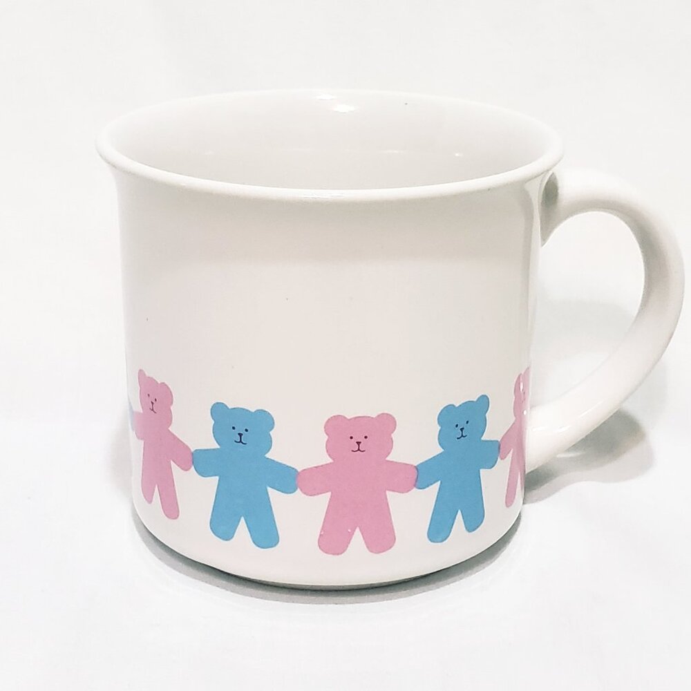 Teddy Bear Baby Pink Blue Coffee Mug 10 Ounce Cup Inarco 1986